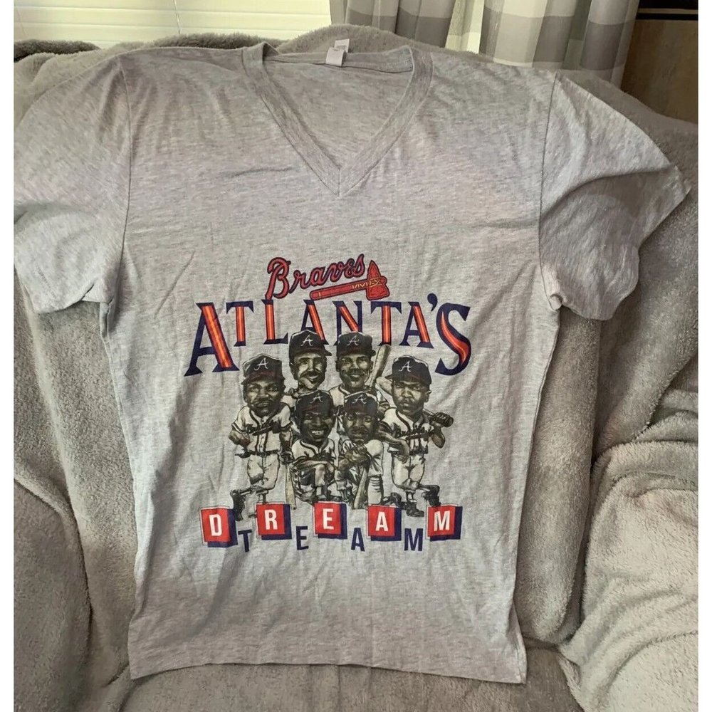 Atlanta Braves V-Neck T-Shirt Vintage 90S Caricature Dream Team Baseball Shirt